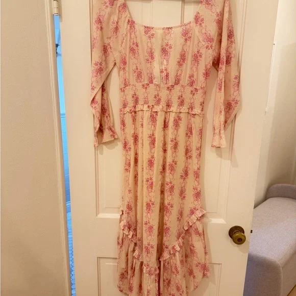 LoveShackFancy Pink & Cream Floral Midi Dress - Picture 8 of 8
